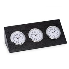 Triple Time Zone Clock in Black Wood
