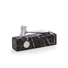 Black Zebra Marble Quartz Clock with Silver Gavel