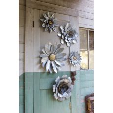 Galvanized Metal Flower Wall Hangings Set of 5