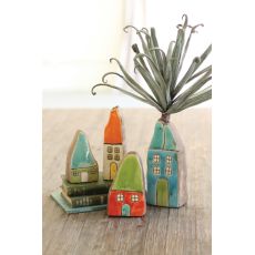 Colorful Ceramic House Bud Vases Set of 4