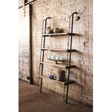 Leaning Wood And Metal Shelving Unit