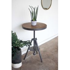 Round Wood And Adjustable Metal Side Table