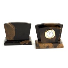 Tiger Eye Marble with Gold Plated Accents Quartz Clock and Letter Rack