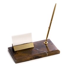 Tiger Eye Marble with Gold Plated Business Card Holder and Pen