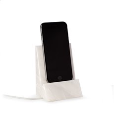 White Marble Desktop Phone / Tablet Cradle with a Pass-thru Hole for Charging Cable