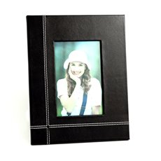 Black Leather 4x6 Picture Frame with Easel Back
