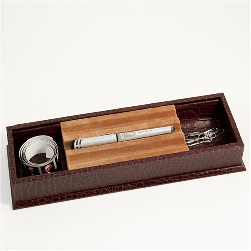 Brown Croco Leather Stationery Tray