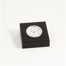 Black Croco Leather Quartz Clock with Silver Plated Accents