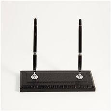 Black Croco Leather Double Pen Stand with Gold Plated Accents