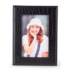 Black Croco Leather 4x6 Picture Frame with Easel Back