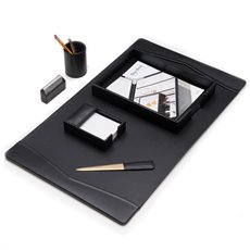 6 Piece Black Leather Desk Set