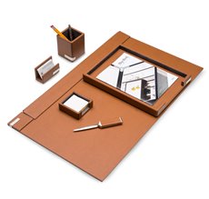 6 Piece Brown Leather Desk Set