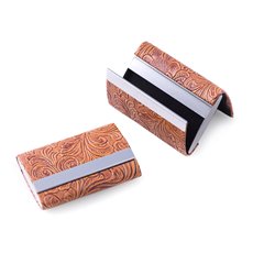Brown Leatherette Double Compartment Card Case with Magnetic Closure
