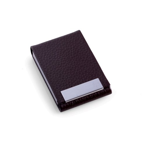 Brown Leather Business Card Case with Flip Top and Magnetic Closure