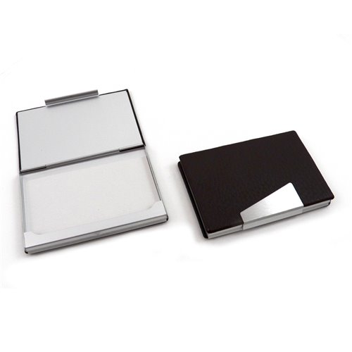 Black Leather Business Card Case with Aluminum Trim