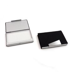 Black Leatherette Business Card Case with Aluminum Trim