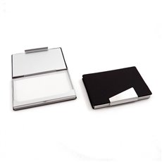 Brown Leatherette Business Card Case with Aluminum Trim