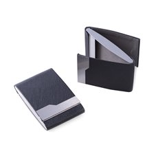 Black Leatherette Double Compartment Card Case with Magnetic Closure