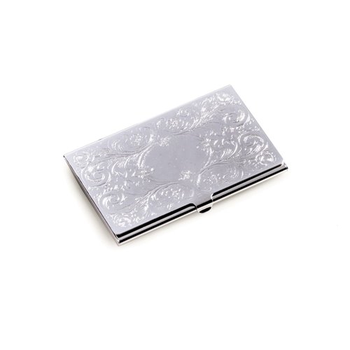 Silver Plated Business Card Case with Filigree and Oval Design