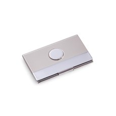 Nickel Plated Business Card Case with Round Medallion and Satin and Shiny Finish
