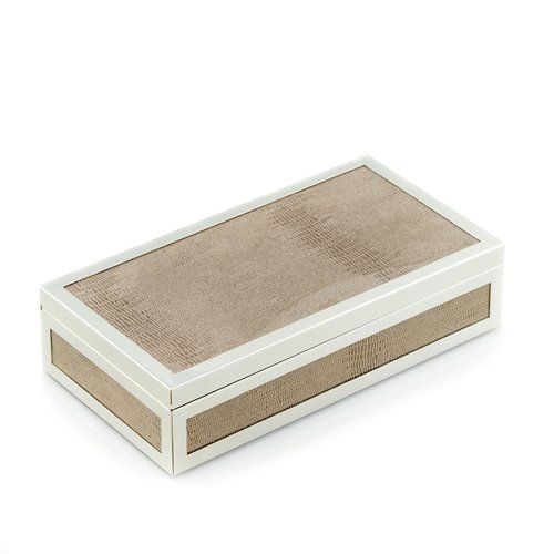 Silver Plated 8 3/4 x 4 1/2 Rectangular Hinged Box with Lizard Fabric Design and Black Velvet Lining