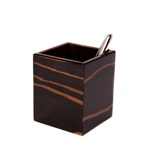 Ebony Wood Square Pen Cup