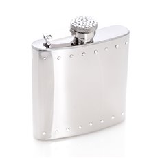 6 oz Stainless Steel Crystal Encrusted Shiny Flask with Captive Cap and Durable Rubber Seal