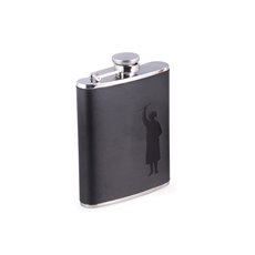 6 oz Stainless Steel Black Leather Graduation Flask with Captive Cap and Durable Rubber Seal