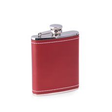 6 oz Stainless Steel Red Leather and White Stitch Flask with Captive Cap and Durable Rubber Seal