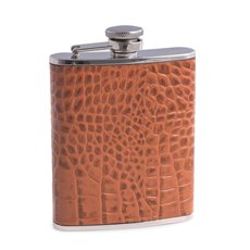 6 oz Stainless Steel Brown Croco Leather Flask with Captive Cap and Durable Rubber Seal
