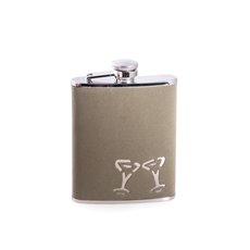 6 oz Stainless Steel Green Leatherette Martini Glass Flask with Captive Cap and Durable Rubber Seal