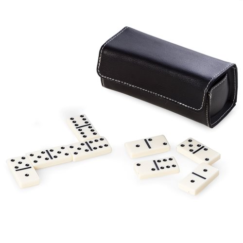 Domino Set in Black Leather Case with Magnetic Closure