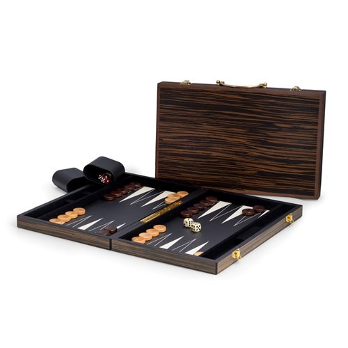 Backgammon Set with Wenge Finished Wood Exterior and Black and White Interior