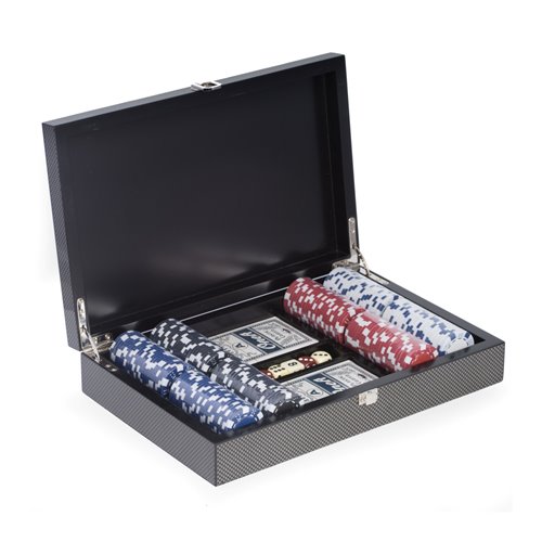 Poker Set with 200 Chips, Two Decks of Cards and 5 Poker Dice in Case and Chrome Plated Hardware