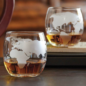 Etched Globe Whiskey Glasses