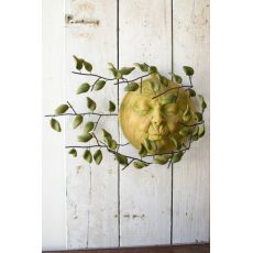 Wall Hanging Wind Blown Sun Face With Clay Leaves