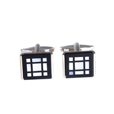 Rhodium Plated Cufflinks with Black 'Onyx' and Mother of Pearl Square Design