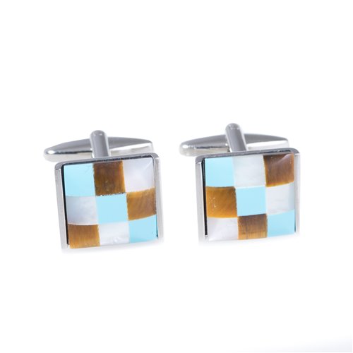 Rhodium Plated Cufflinks with Semi Precious Stones