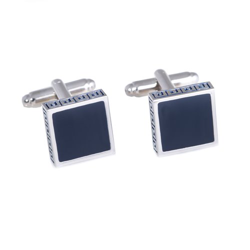 Rhodium Plated Cufflinks with Square Navy Blue Enamel Design