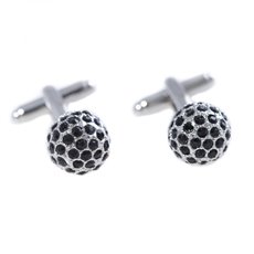 Rhodium Plated Round Cufflinks with Black Crystals