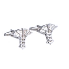 Rhodium Plated Cufflinks with Caduceus Design