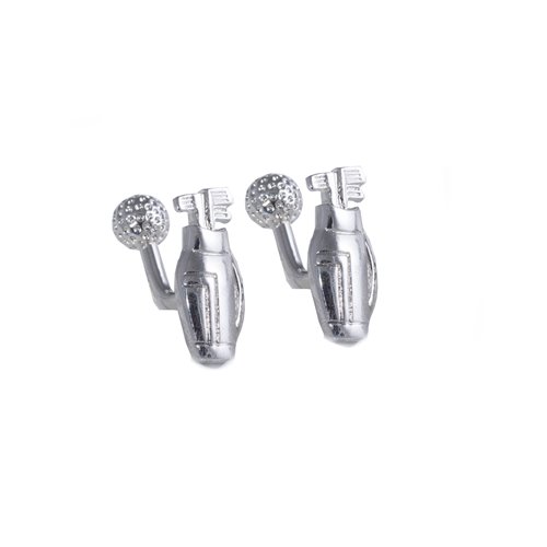 Rhodium Plated Cufflinks with Golf Ball and Bag Design