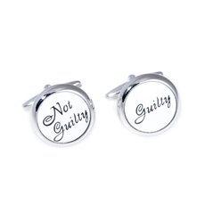 Rhodium Plated Round Guilty and Not Guilty Cufflinks