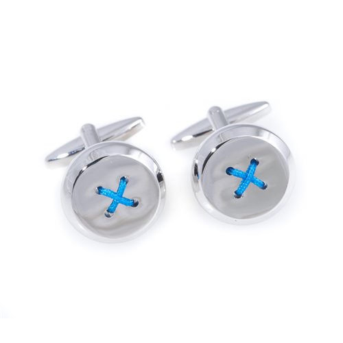 Rhodium Plated Round Cufflinks with Button Design