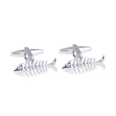 Rhodium Plated Scaled Fish Design Cufflinks