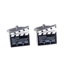 Rhodium Plated Movie Clapper Board Cufflinks with Black and White Enamel Accents