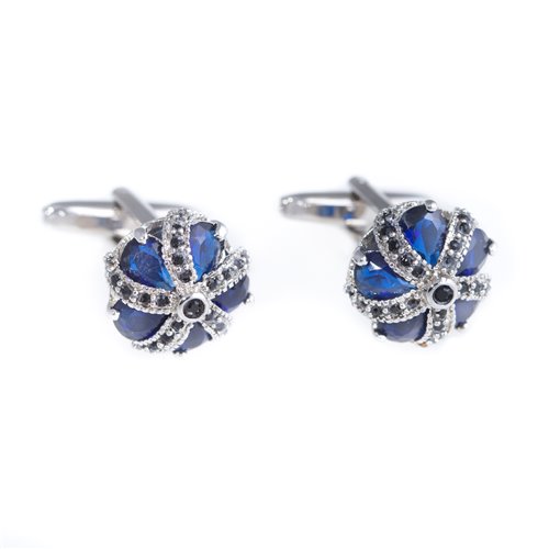 Rhodium Plated Blue Crown Cufflinks