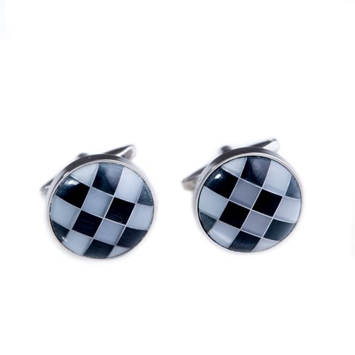 Rhodium Plated Grey and Black Semi Precious Stone Cufflinks