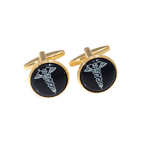 Gold Plated Cufflinks with Caduceus