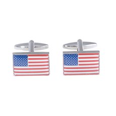 Rhodium Plated Cufflinks with USA Flag Design